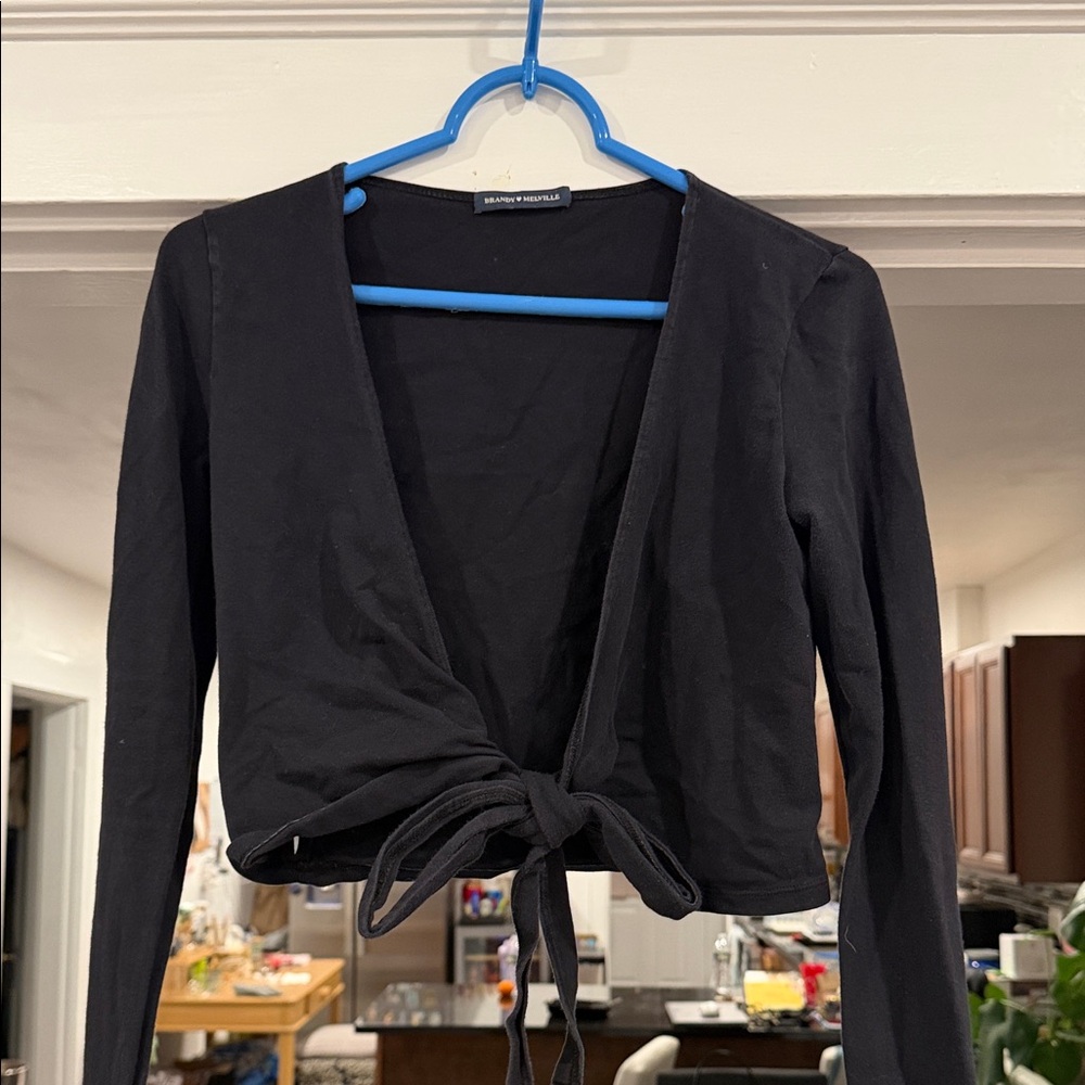 Brandy Melville Black Tie-Front Top
